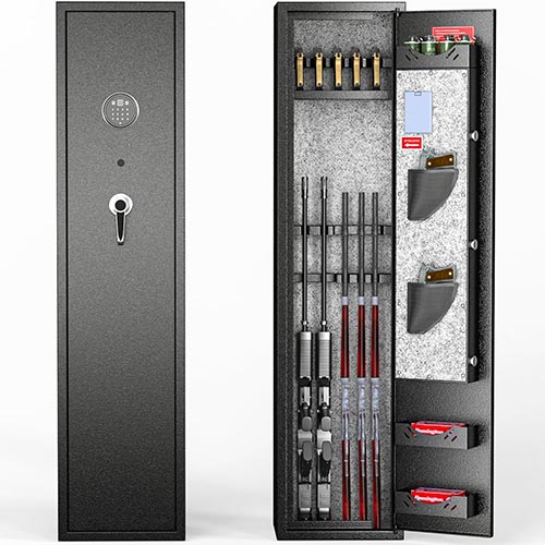 Atripark 4-8 Rifle Gun Safe Fingerprint, Gun Safes for Home Rifle and Pistols, Quick Access Gun Safes for Rifles and Shotguns, Gun Locker with Adjustable Pistol Rack, Pockets and Removable Shelf (C)