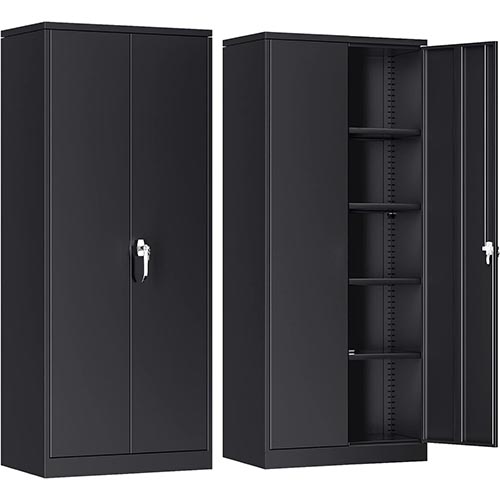 Atripark Metal Storage Cabinet with Lock, 72" Lockable Garage Tool Cabinet with Doors and Shelves, Tall Steel Cabinet for Garage, Heavy-Duty Black File Cabinet for Home Office, Gym, School