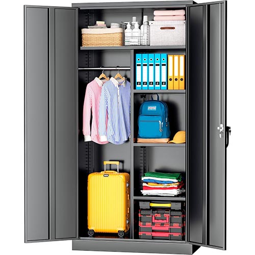 Atripark Metal Storage Cabinets with Locking Doors, 72” Clothing Locker Steel Freestanding Wardrobe, Large Wardrobe Closet for Office, Home, Fire Department, School, Employee, Gym(Black)